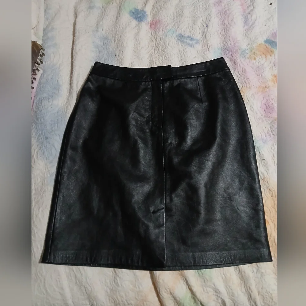 Alfani Black LEATHER‎ (Above)Knee-Length Pencil Skirt. Sz.10